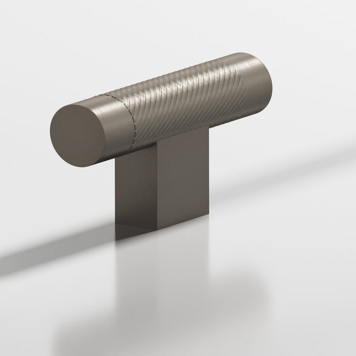 Colonial Bronze 570 Round single-knurled T Cabinet Knob with rectangular post in Matte Pewter