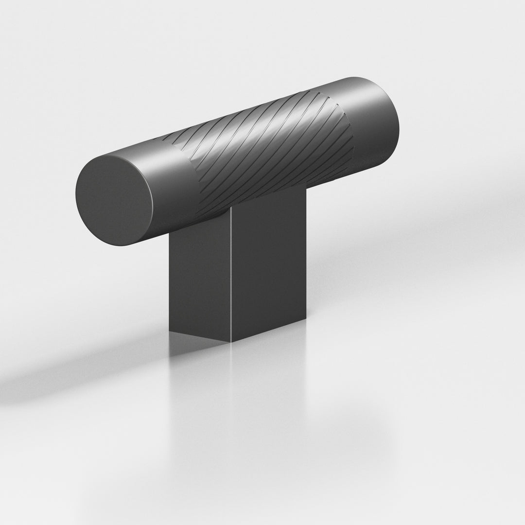 Colonial Bronze 570 Round single-knurled T Cabinet Knob with rectangular post in Matte Graphite
