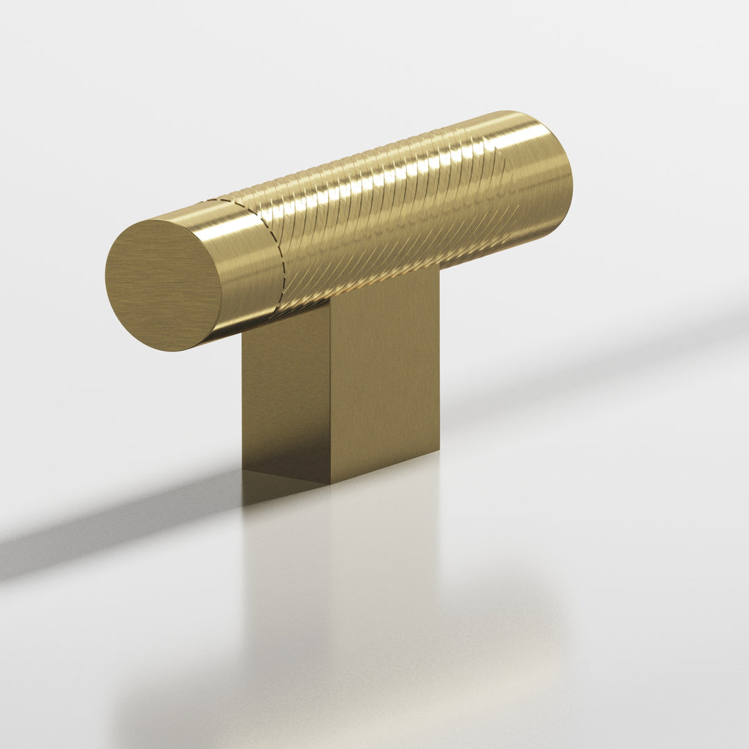 Colonial Bronze 570 Round single-knurled T Cabinet Knob with rectangular post in Antique Brass