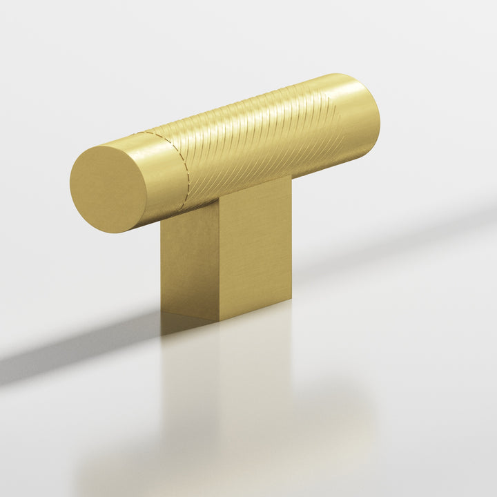 Colonial Bronze 570 Round single-knurled T Cabinet Knob with rectangular post in Matte Satin Brass