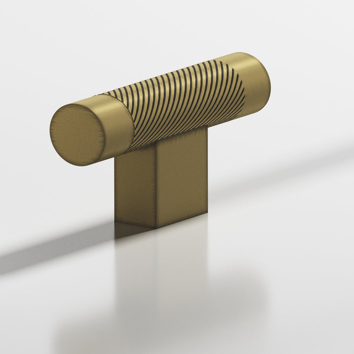 Colonial Bronze 570 Round single-knurled T Cabinet Knob with rectangular post in Matte Antique Satin Brass