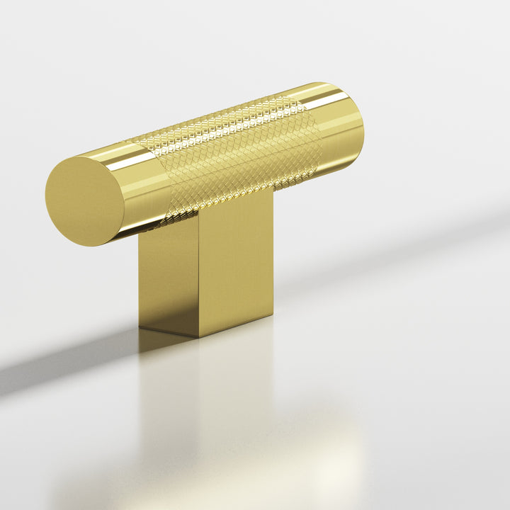 Colonial Bronze 571 Round diamond-knurled T Cabinet Knob with rectangular post in Unlacquered Polished Brass