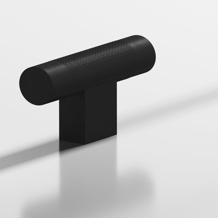 Colonial Bronze 571 Round diamond-knurled T Cabinet Knob with rectangular post in Matte Satin Black