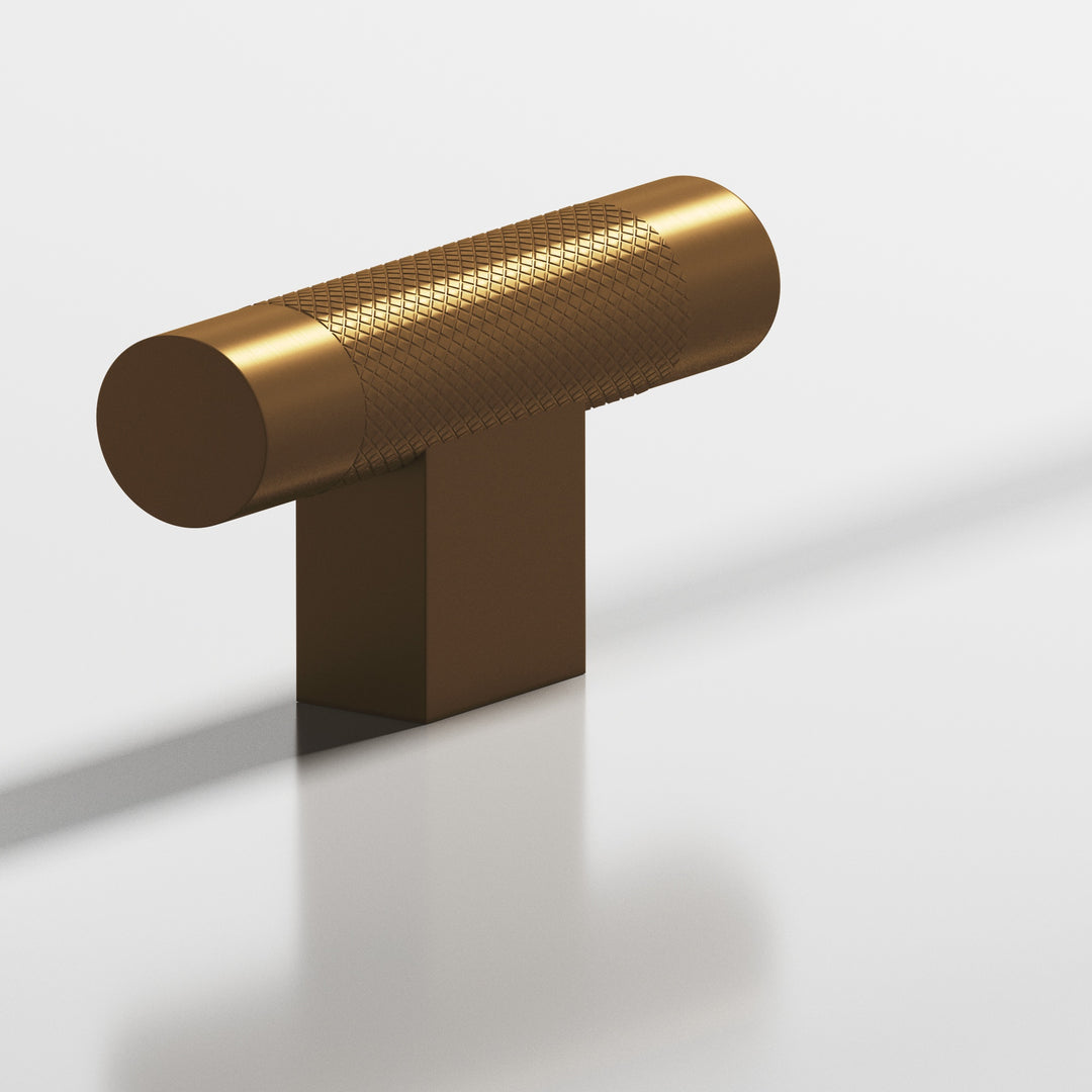 Colonial Bronze 571 Round diamond-knurled T Cabinet Knob with rectangular post in Matte Light Statuary Bronze