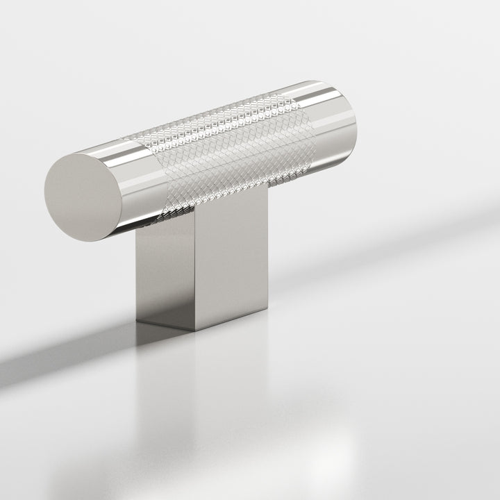 Colonial Bronze 571 Round diamond-knurled T Cabinet Knob with rectangular post in Polished Nickel