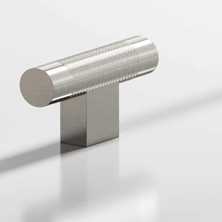 Colonial Bronze 571 Round diamond-knurled T Cabinet Knob with rectangular post in Satin Nickel