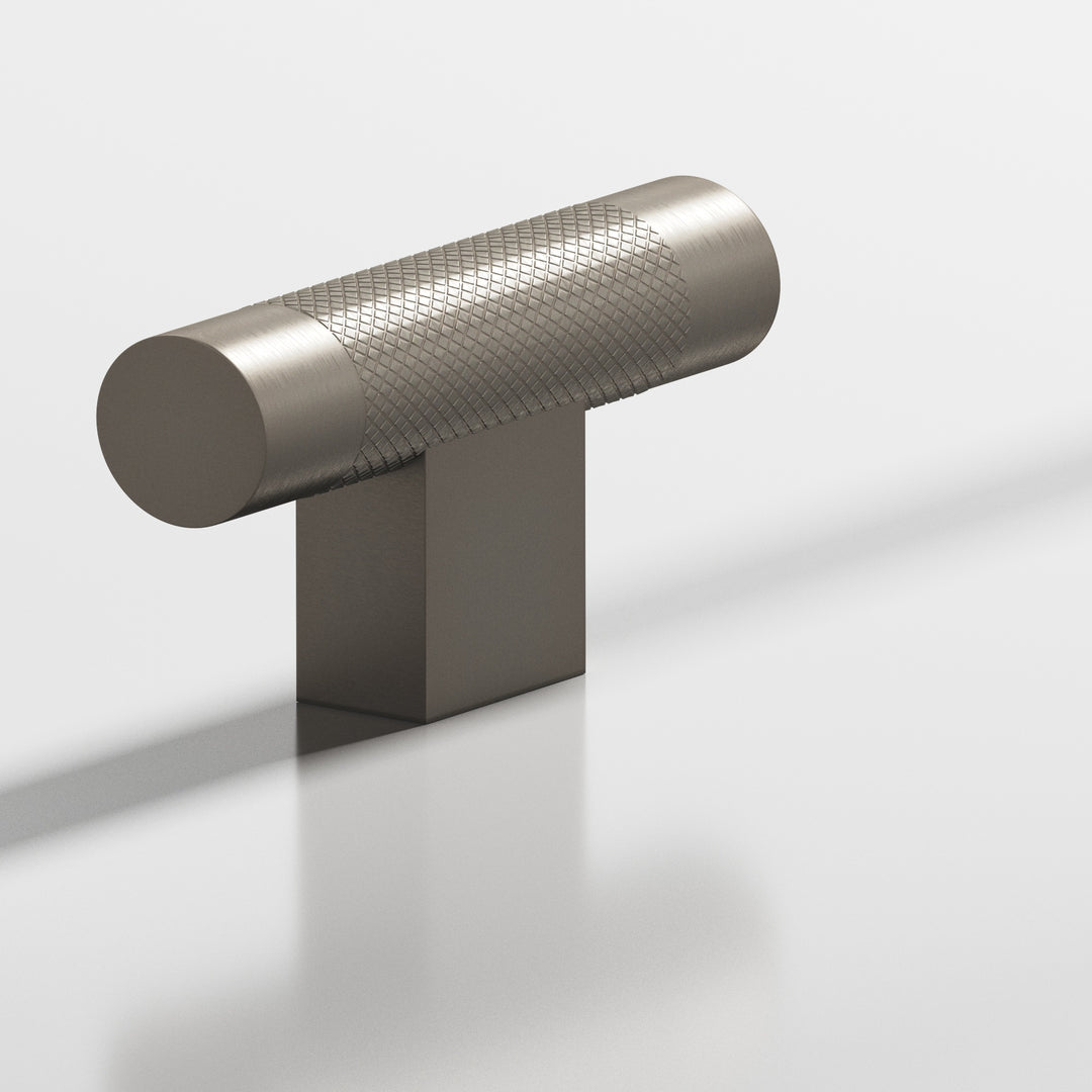 Colonial Bronze 571 Round diamond-knurled T Cabinet Knob with rectangular post in Matte Pewter