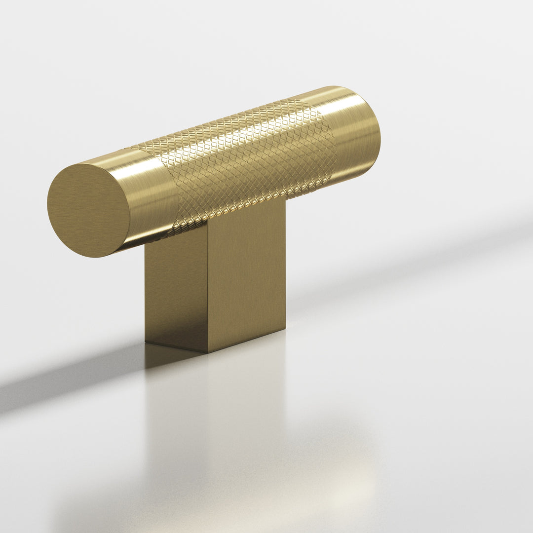 Colonial Bronze 571 Round diamond-knurled T Cabinet Knob with rectangular post in Antique Brass