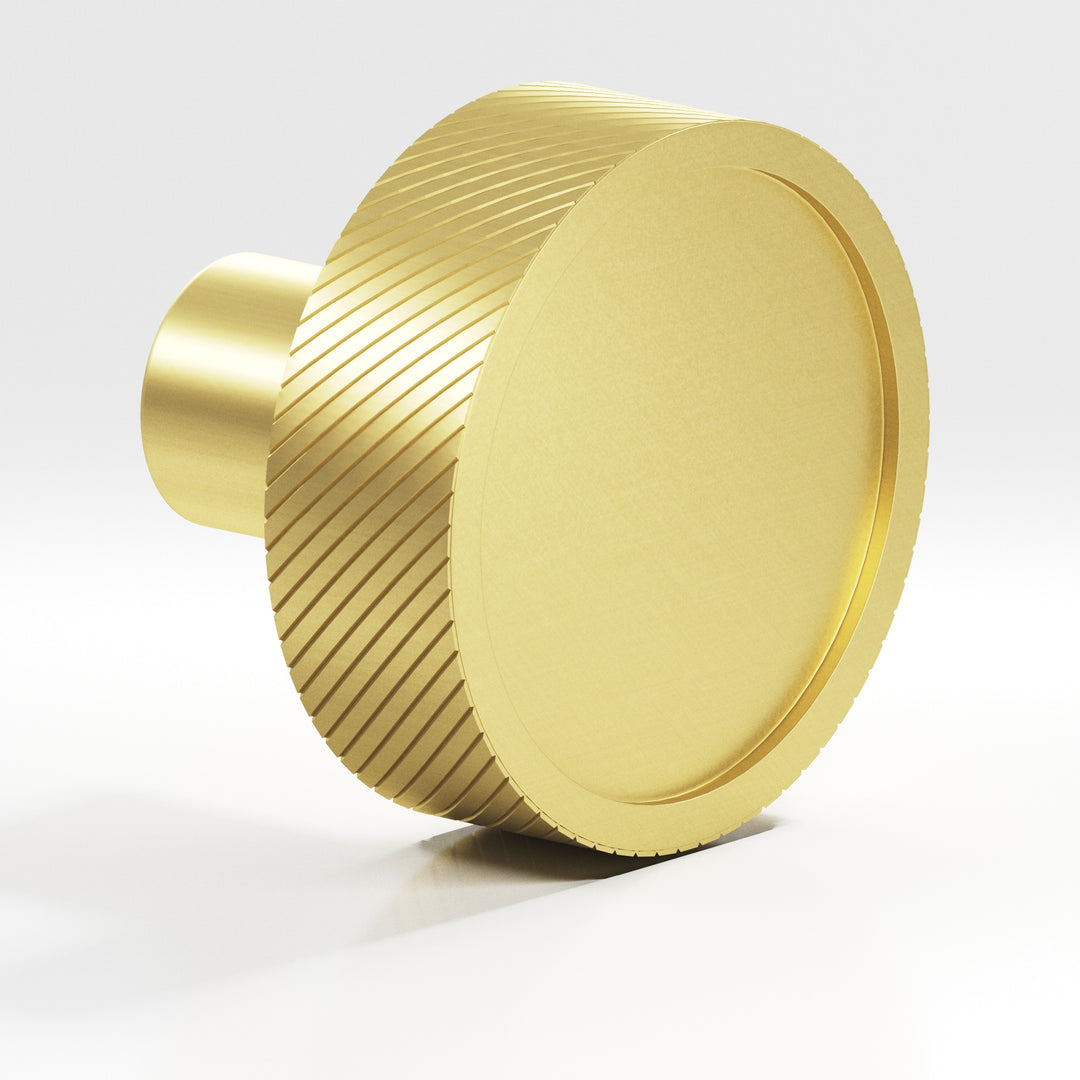 Colonial Bronze 591 Round single-knurled sandwich Cabinet Knob in Matte Satin Brass