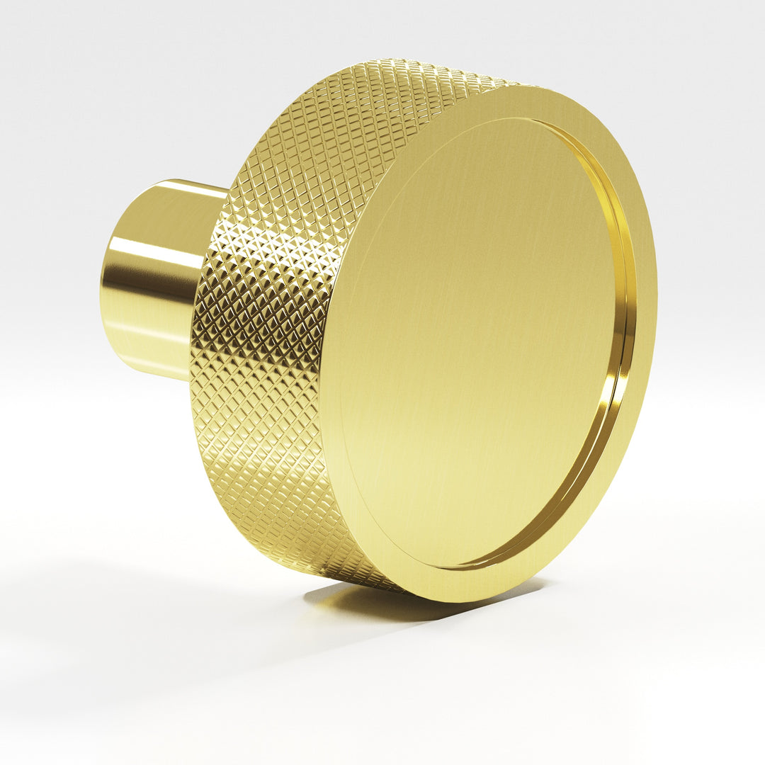 Colonial Bronze 595 Round diamond-knurled sandwich Cabinet Knob in Unlacquered Polished Brass