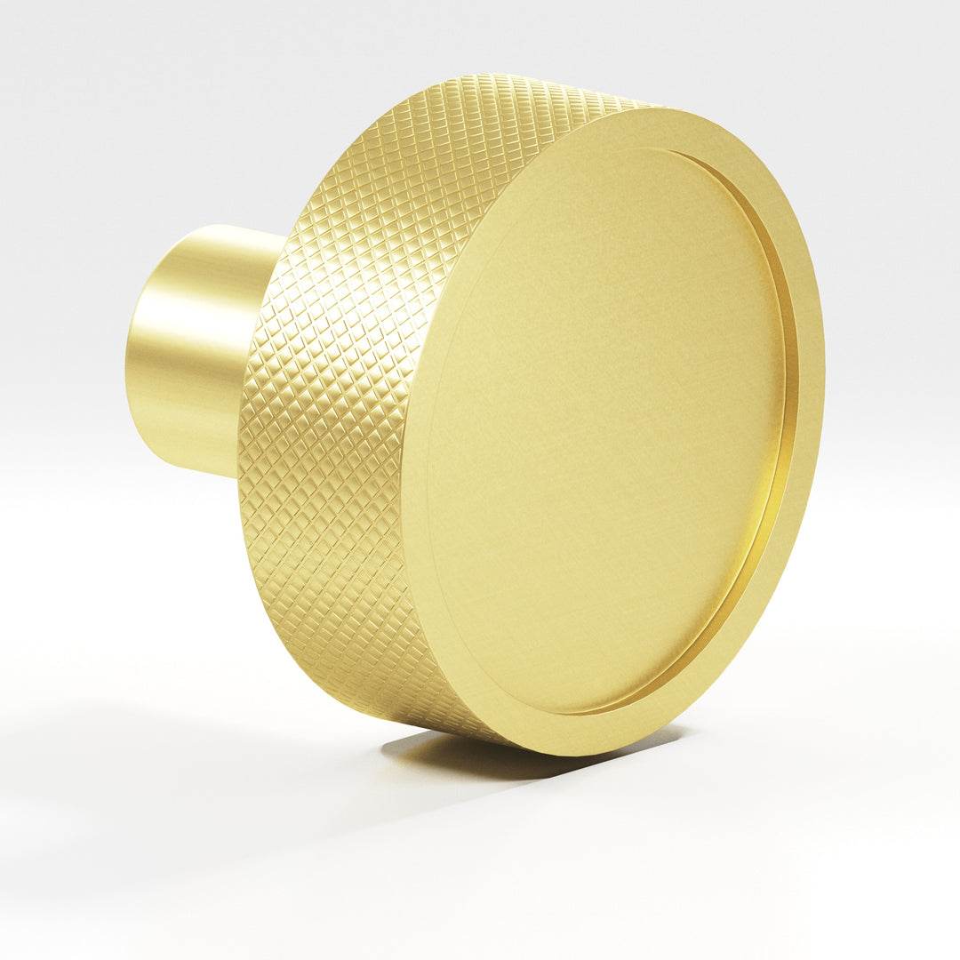 Colonial Bronze 595 Round diamond-knurled sandwich Cabinet Knob in Matte Satin Brass