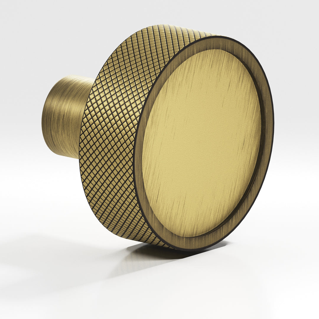 Colonial Bronze 595 Round diamond-knurled sandwich Cabinet Knob in Matte Antique Satin Brass