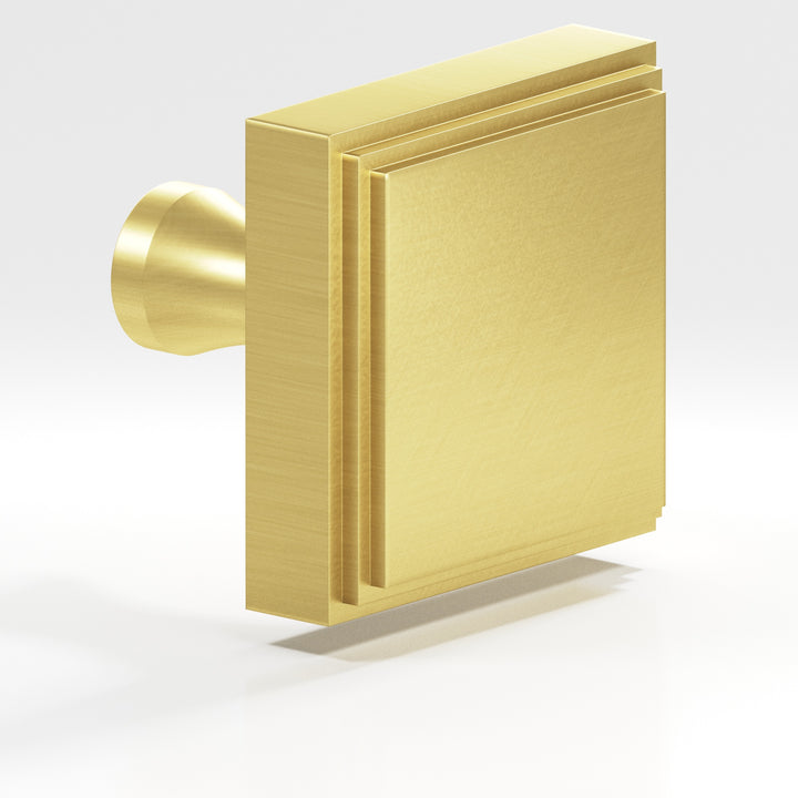 Colonial Bronze 623 Square stepped Cabinet Knob with flared post in Matte Satin Brass