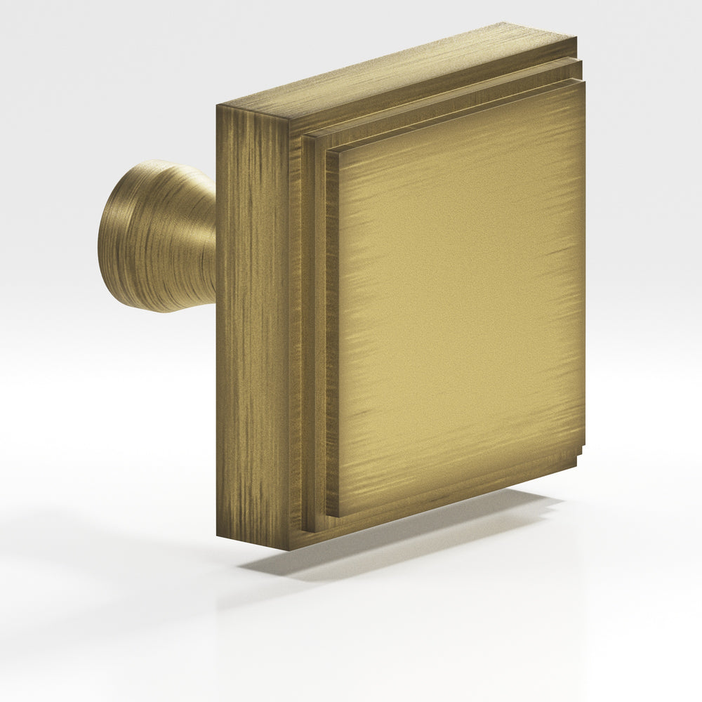 Colonial Bronze 624 Square stepped Cabinet Knob with flared post in Matte Antique Satin Brass