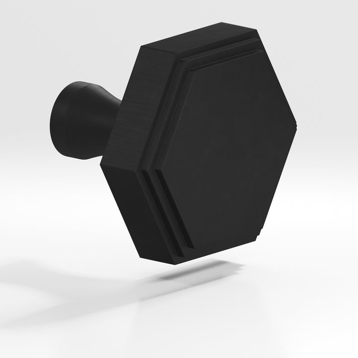 Colonial Bronze 628 Hexagonal stepped Cabinet Knob with flared post in Matte Satin Black
