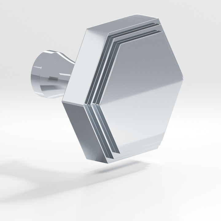 Colonial Bronze 626 Hexagonal stepped Cabinet Knob with flared post in Polished Chrome