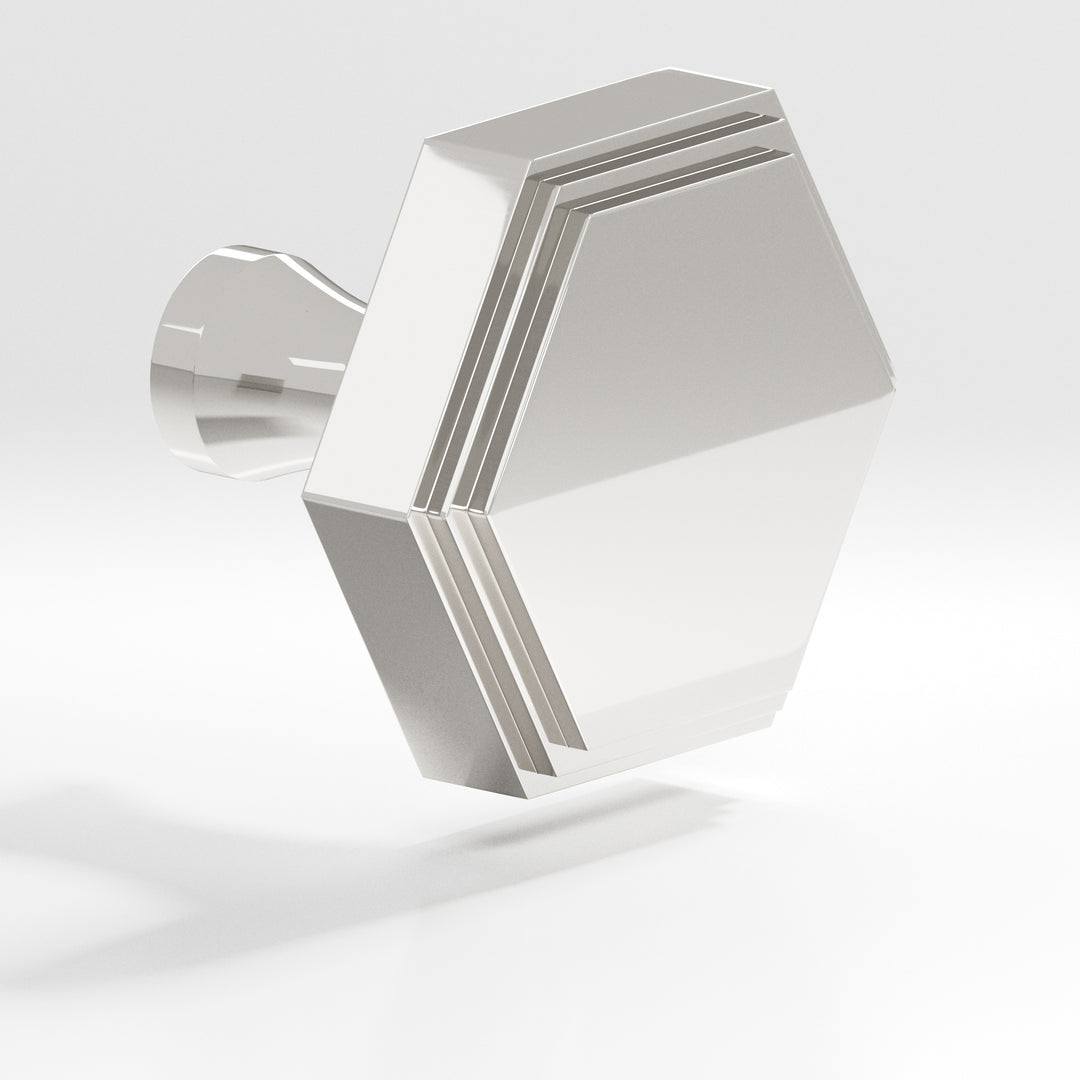 Colonial Bronze 627 Hexagonal stepped Cabinet Knob with flared post in Polished Nickel