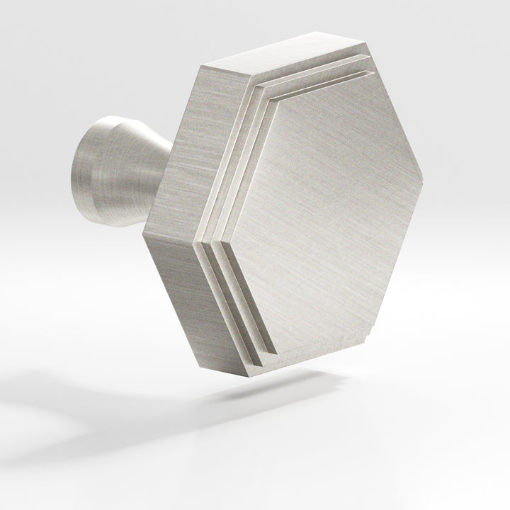 Colonial Bronze 626 Hexagonal stepped Cabinet Knob with flared post in Satin Nickel