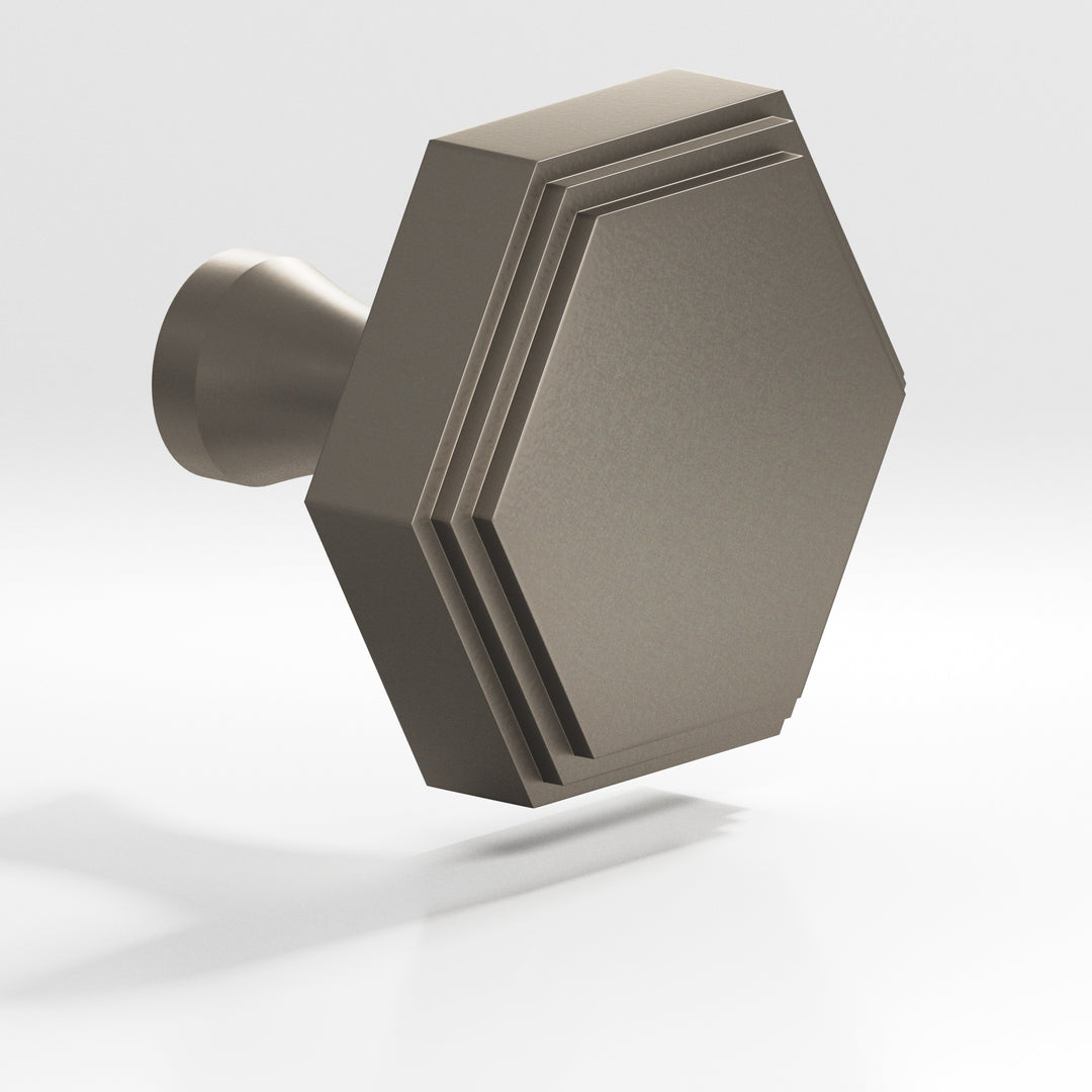 Colonial Bronze 628 Hexagonal stepped Cabinet Knob with flared post in Matte Pewter