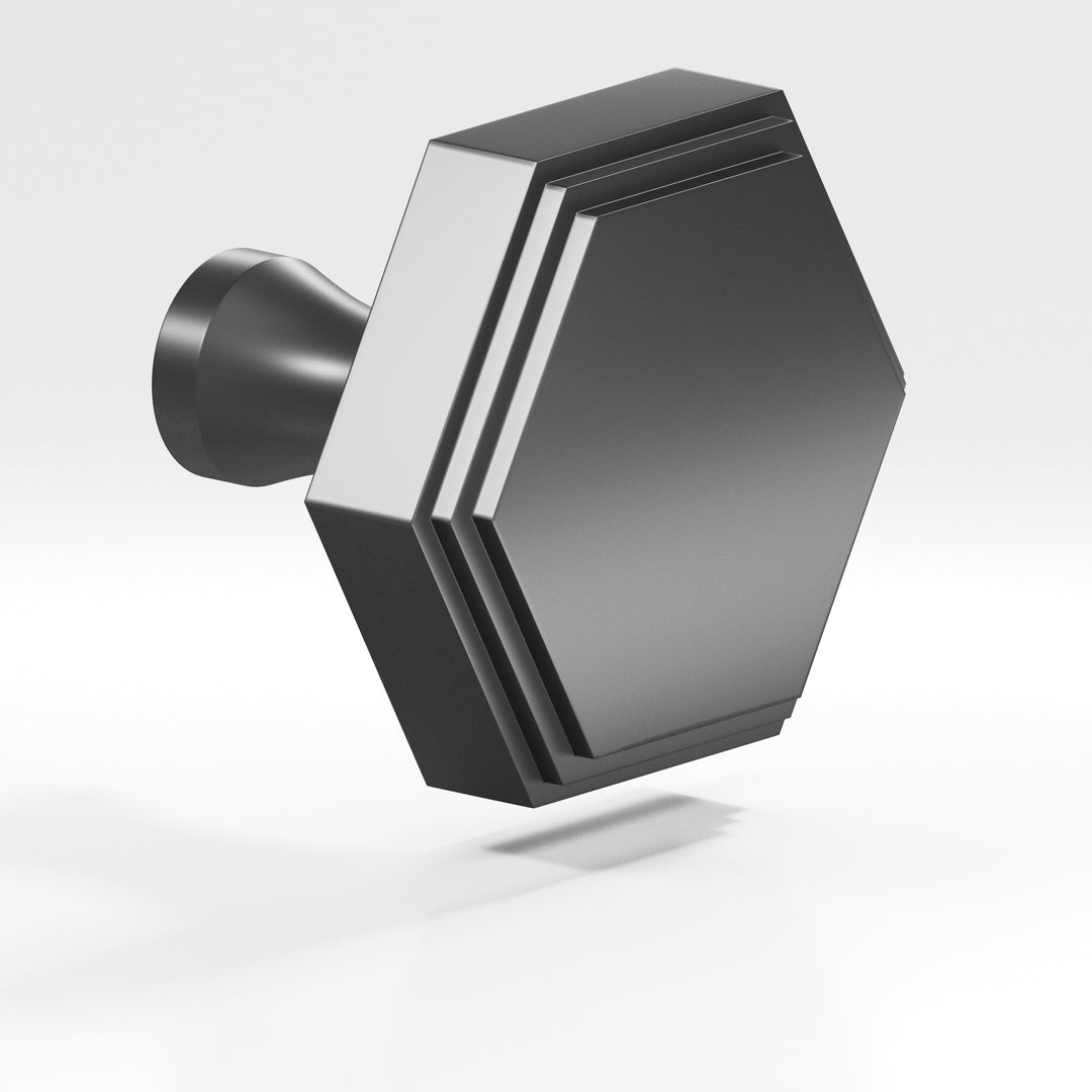 Colonial Bronze 626 Hexagonal stepped Cabinet Knob with flared post in Matte Graphite