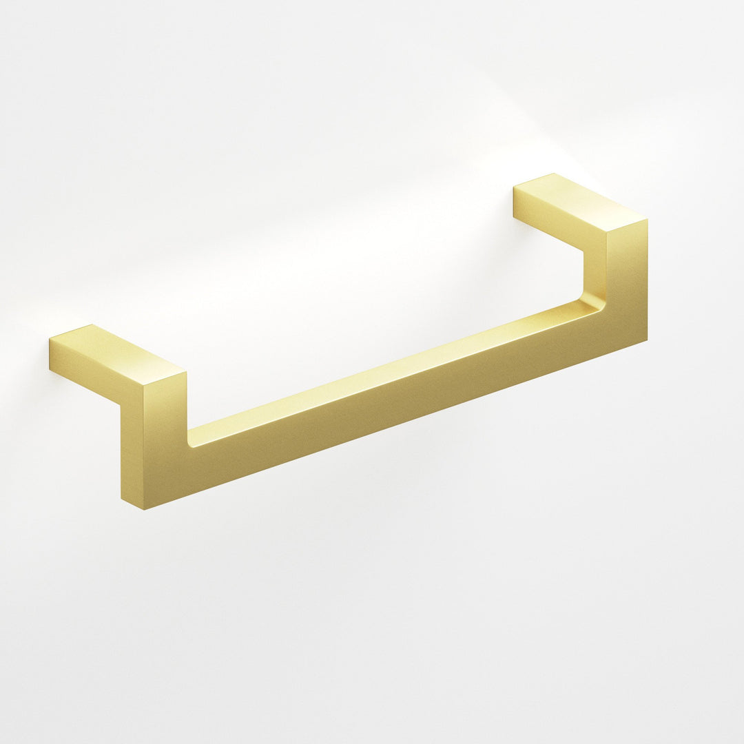 Colonial Bronze 669 Rectangular L-shaped Cabinet Pull with center cutout in Matte Satin Brass