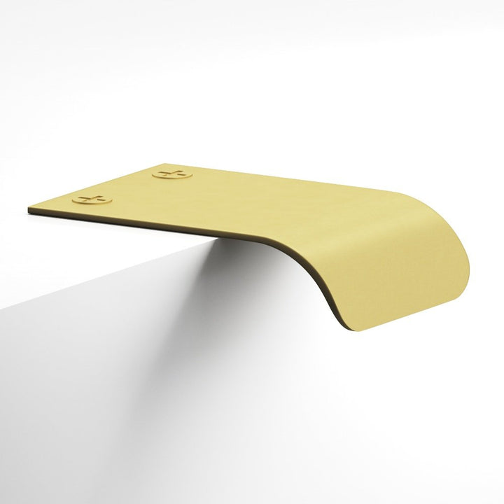 Colonial Bronze 706 Edge Pull with angled lip and exposed finished screws in Matte Satin Brass