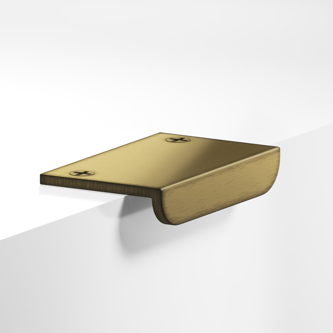 Colonial Bronze 713R L-shaped Edge Pull with radiused front and exposed finished screws in Matte Antique Satin Brass