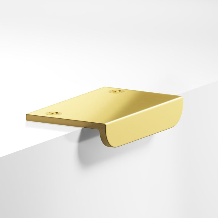 Colonial Bronze 713R L-shaped Edge Pull with radiused front and exposed finished screws in Matte Satin Brass