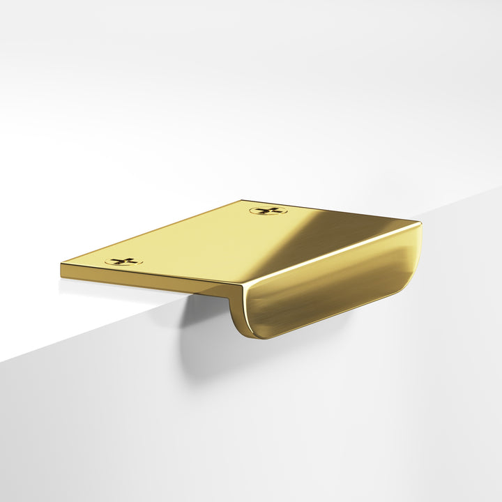 Colonial Bronze 713R L-shaped Edge Pull with radiused front and exposed finished screws in Unlacquered Polished Brass