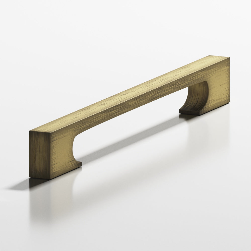 Colonial Bronze 731 Rectangular Cabinet Pull with rectangular scalloped legs in Matte Antique Satin Brass