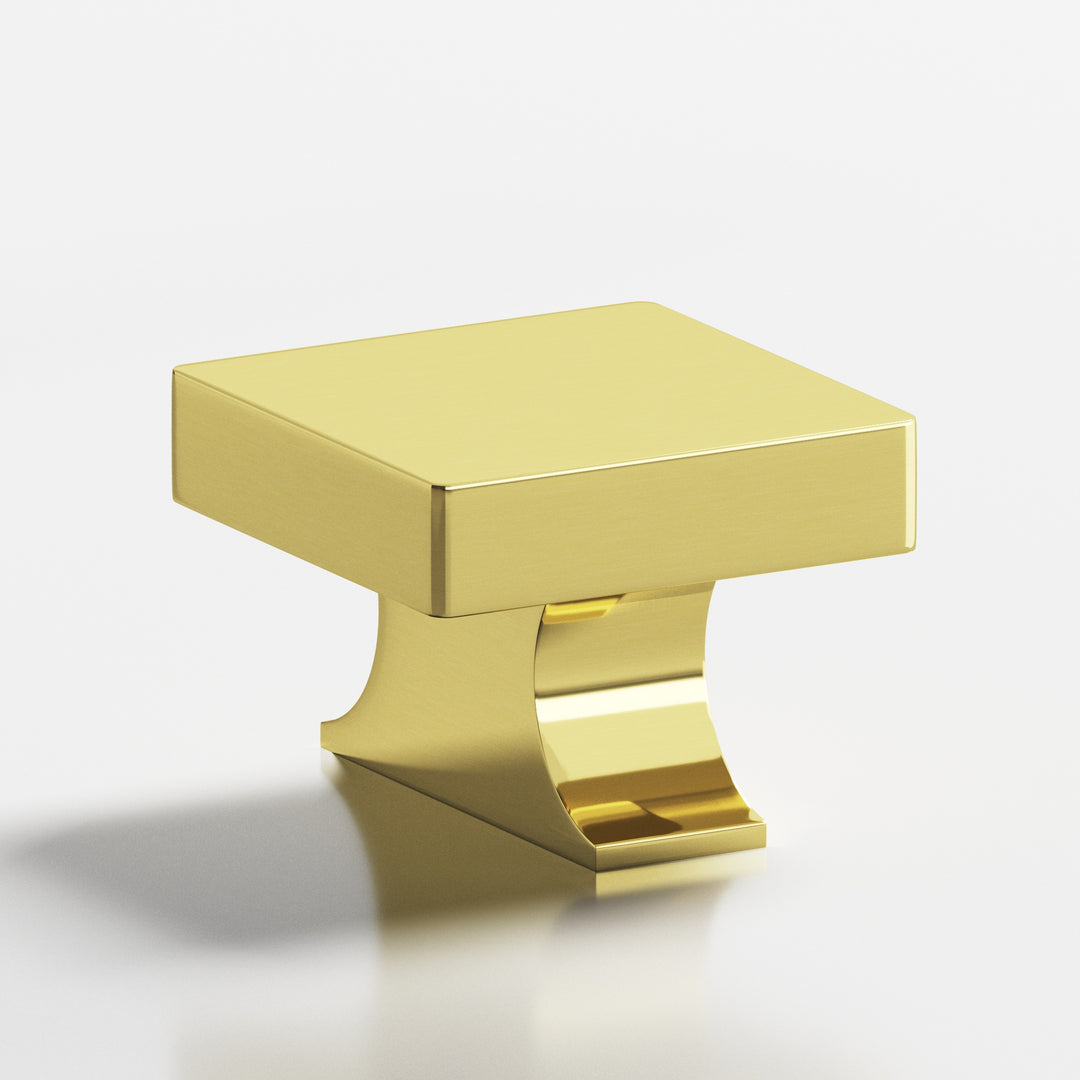 Colonial Bronze 735 Square Cabinet Knob with rectangular flared post in Unlacquered Polished Brass