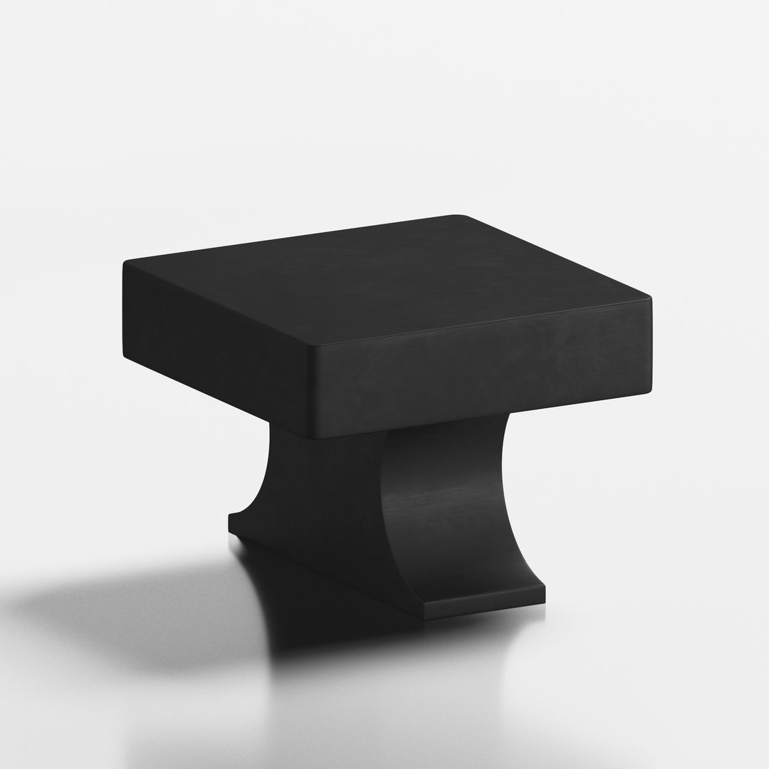 Colonial Bronze 735 Square Cabinet Knob with rectangular flared post in Matte Satin Black