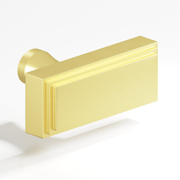Colonial Bronze 940 Rectangular stepped T Cabinet Knob with flared post in Matte Satin Brass