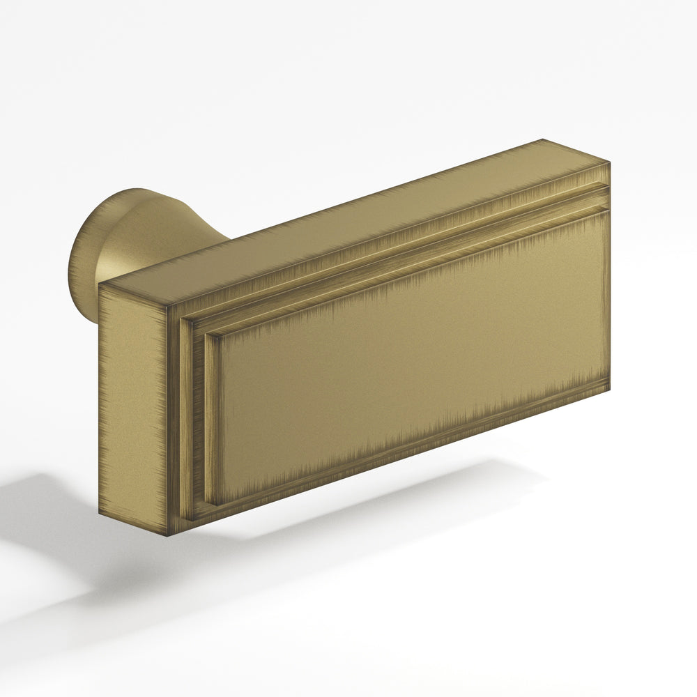 Colonial Bronze 940 Rectangular stepped T Cabinet Knob with flared post in Matte Antique Satin Brass