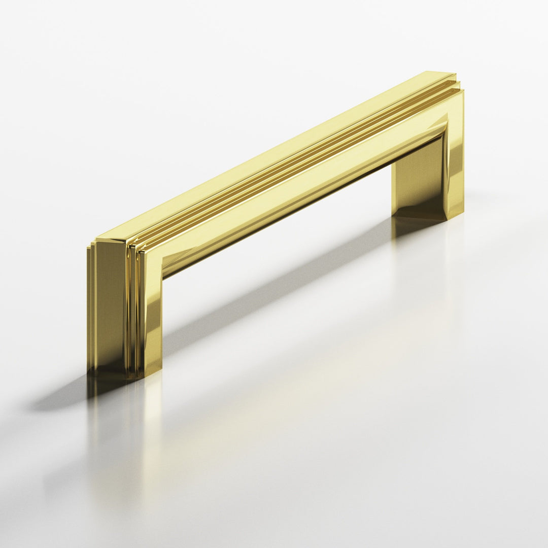 Colonial Bronze 945 Square stepped Cabinet Pull with rounded back in Unlacquered Polished Brass