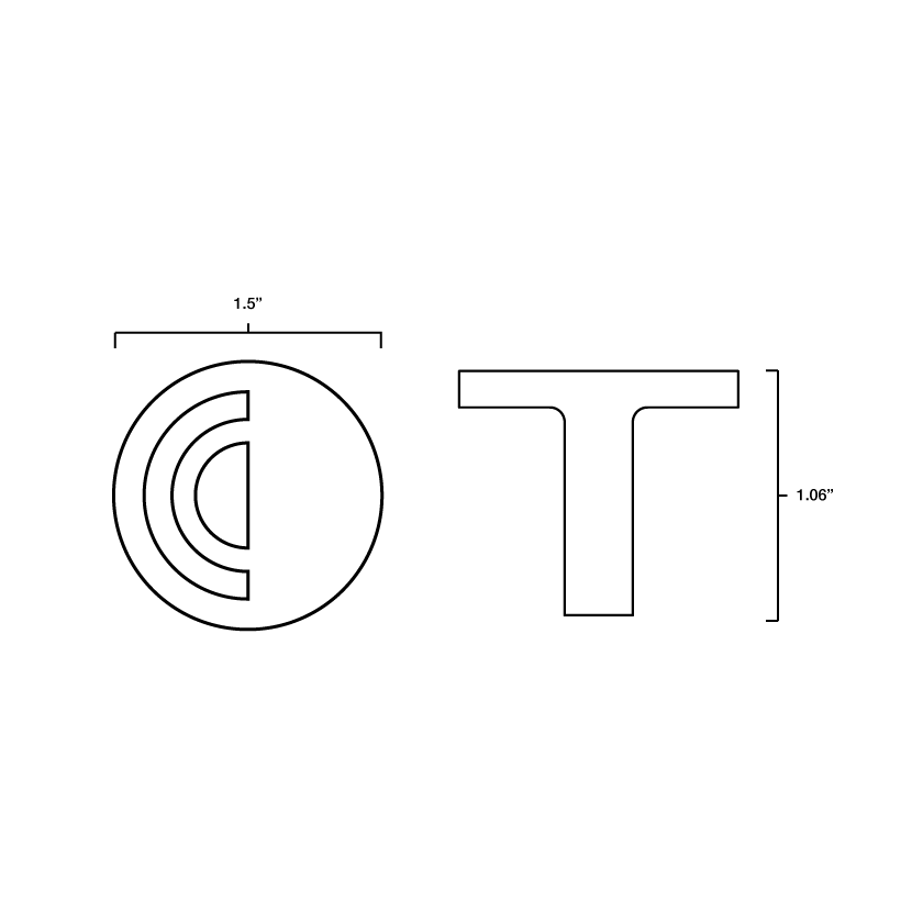 Tech specs with dimensions of Hapny Horizon Knob in all finishes