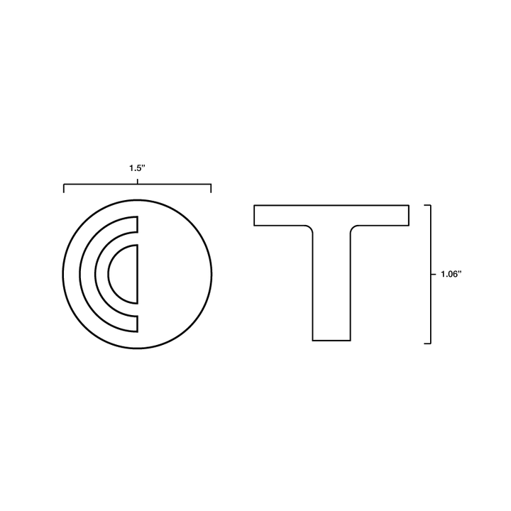 Tech specs with dimensions of Hapny Horizon Knob in all finishes