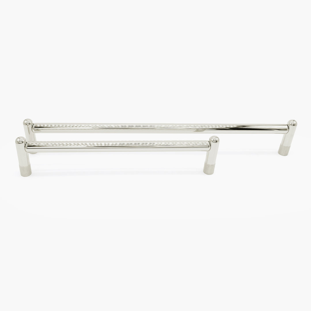 Knurled Appliance Pulls in Polished Nickel.