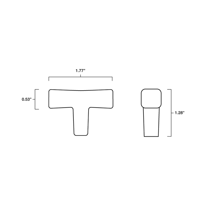 Tech specs with dimensions of Hapny Twist t-knob for all finishes
