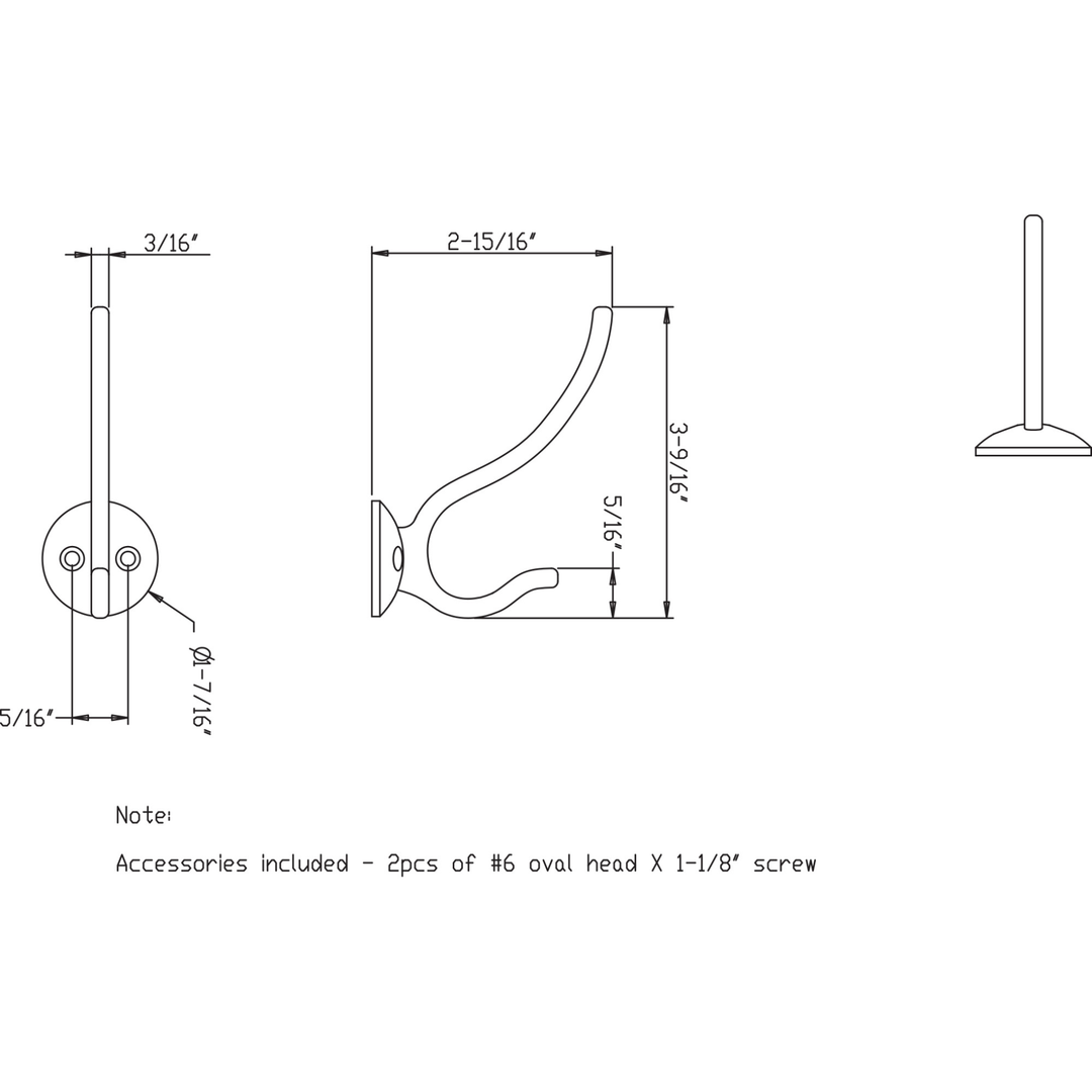 Elements - 3-13/16" Slender Contemporary Double Prong Wall Mounted Hook