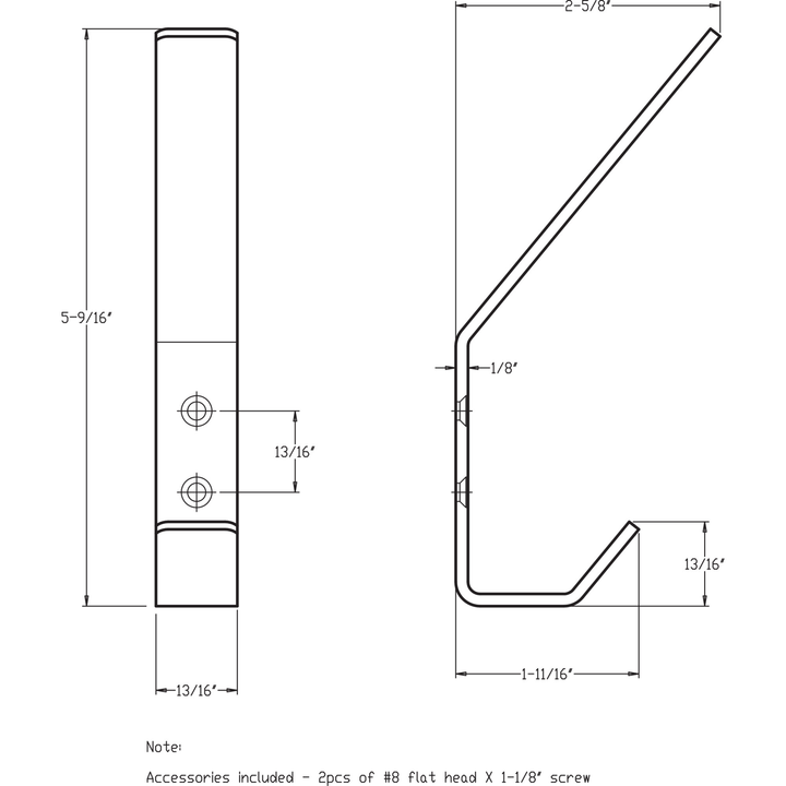 Elements - 5-9/16" Modern Double Prong Wall Mounted Stainless Steel Hook