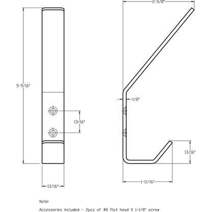 Elements - 5-9/16" Modern Double Prong Wall Mounted Stainless Steel Hook