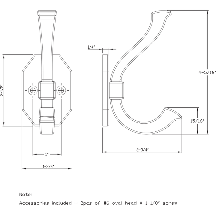 Elements - 4-5/16" Emerald Double Prong Wall Mounted Hook