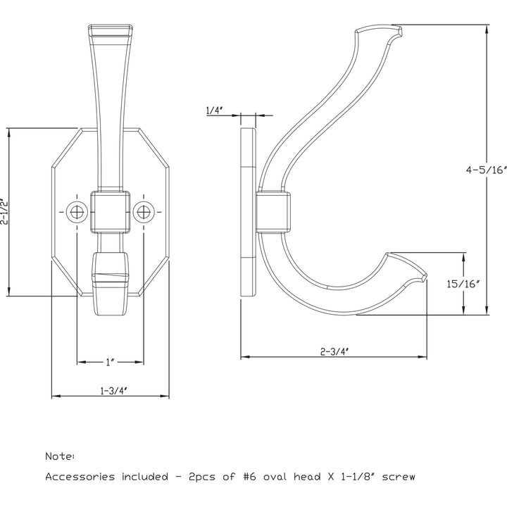 Elements - 4-5/16" Emerald Double Prong Wall Mounted Hook