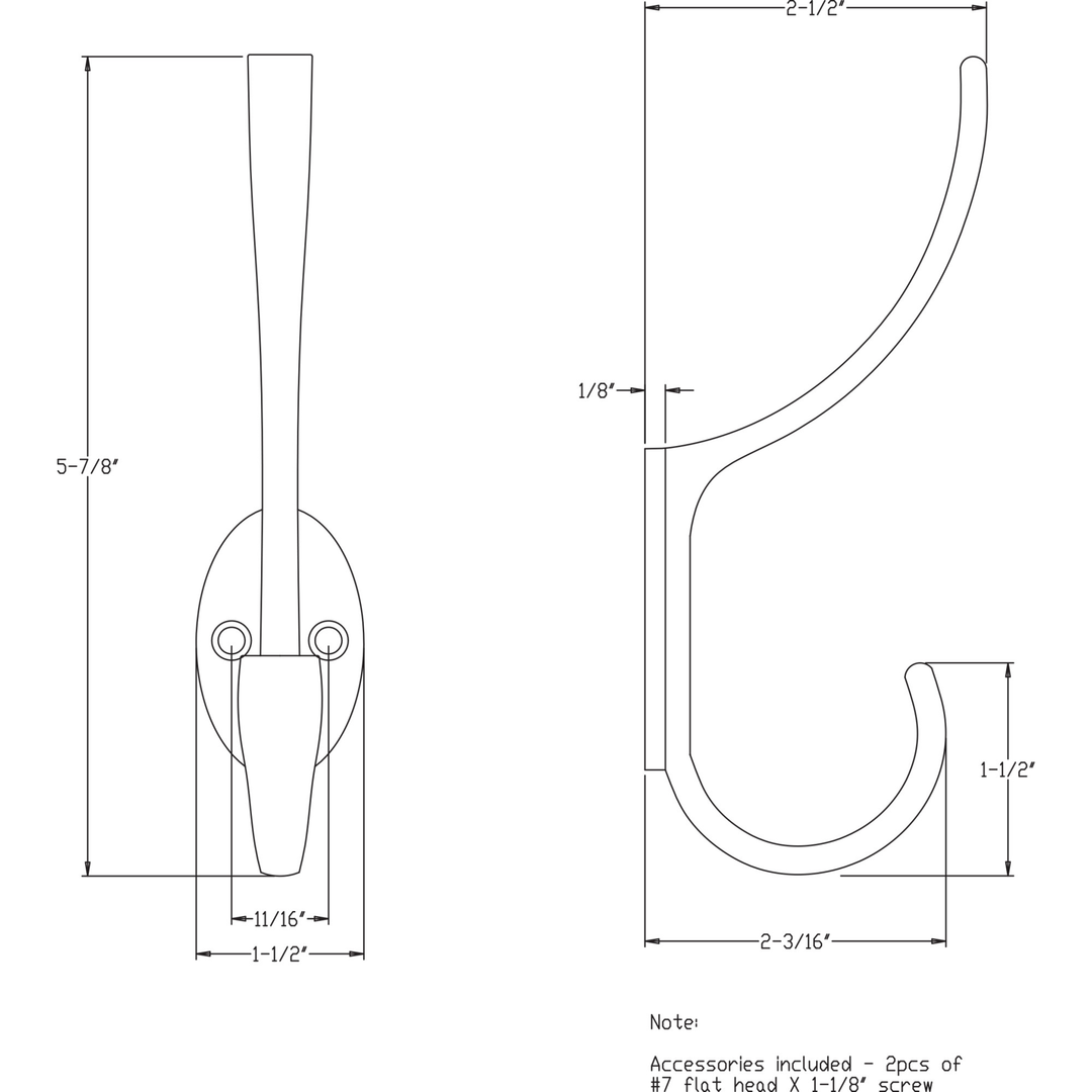 Elements - 5-7/8" Flared Transitional Double Prong Wall Mounted Hook