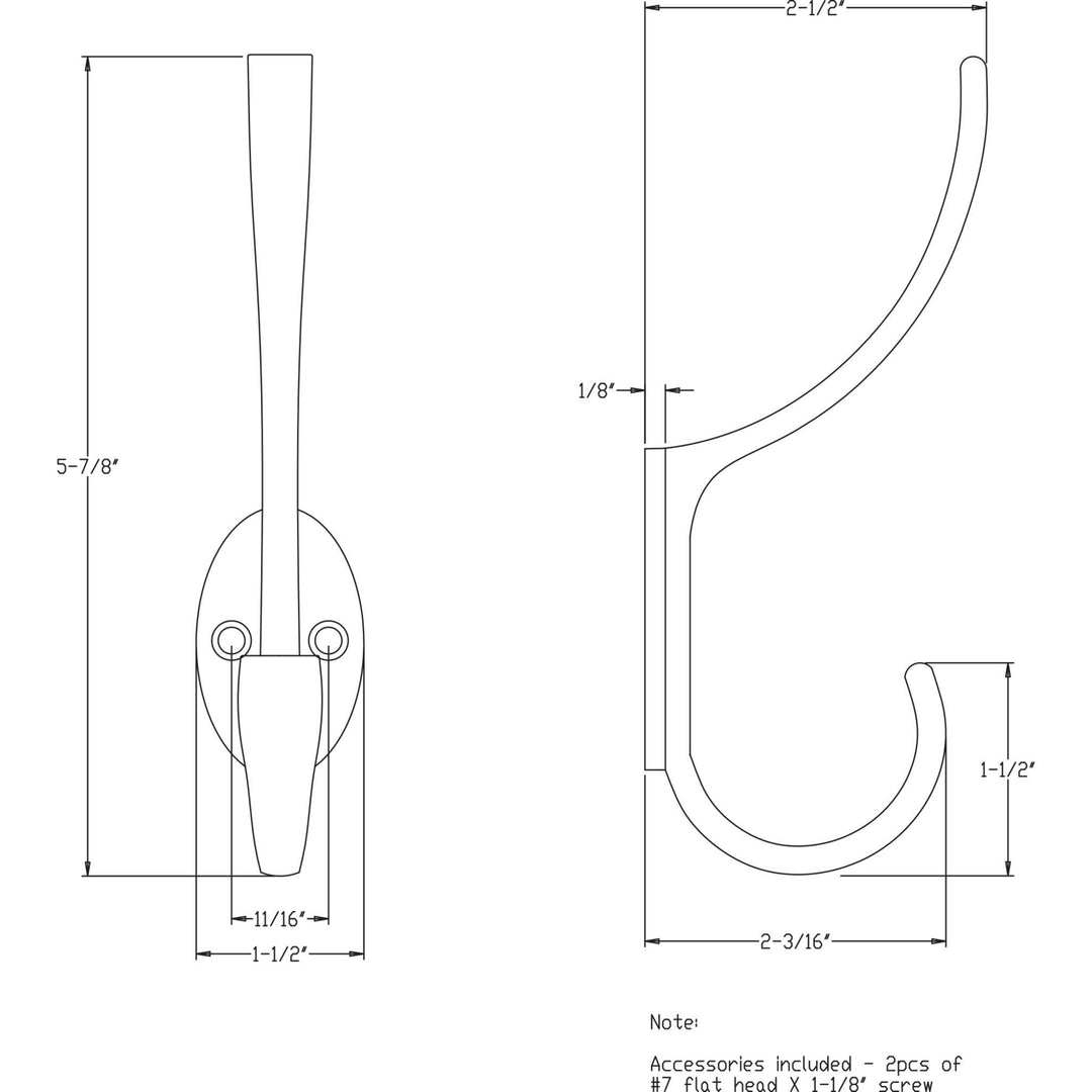 Elements - 5-7/8" Flared Transitional Double Prong Wall Mounted Hook