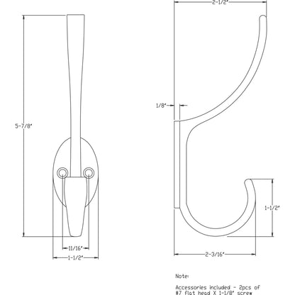 Elements - 5-7/8" Flared Transitional Double Prong Wall Mounted Hook