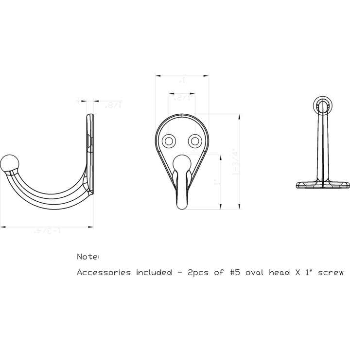 Elements - 1-3/4" Traditional Single Prong Ball End Wall Mounted Hook