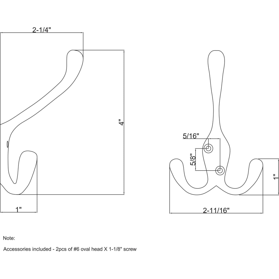 Elements - 4" Large Triple Prong Wall Mounted Hook