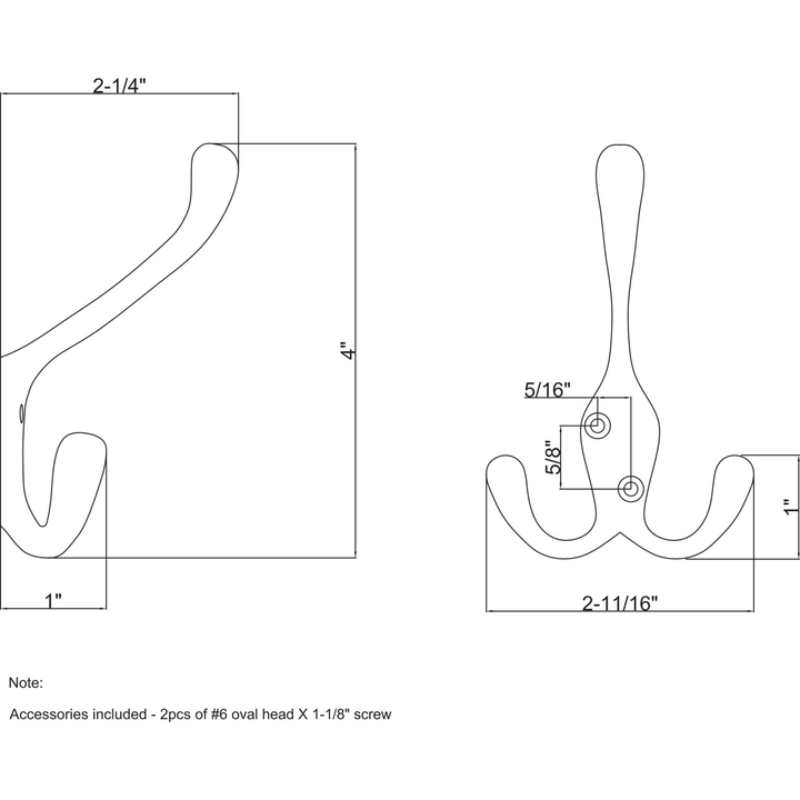 Elements - 4" Large Triple Prong Wall Mounted Hook